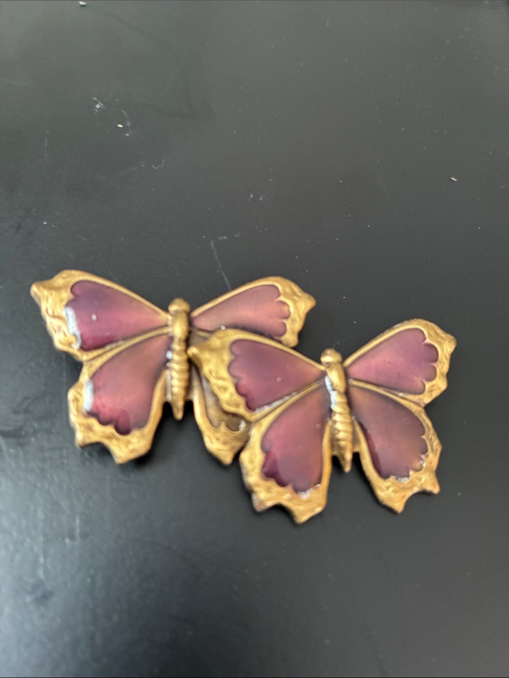 Vintage Double Butterfly Wall Accent in Dark Purple /brownish and Gold